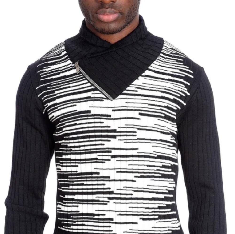 Stylish Black and White V-Neck Men's Sweater